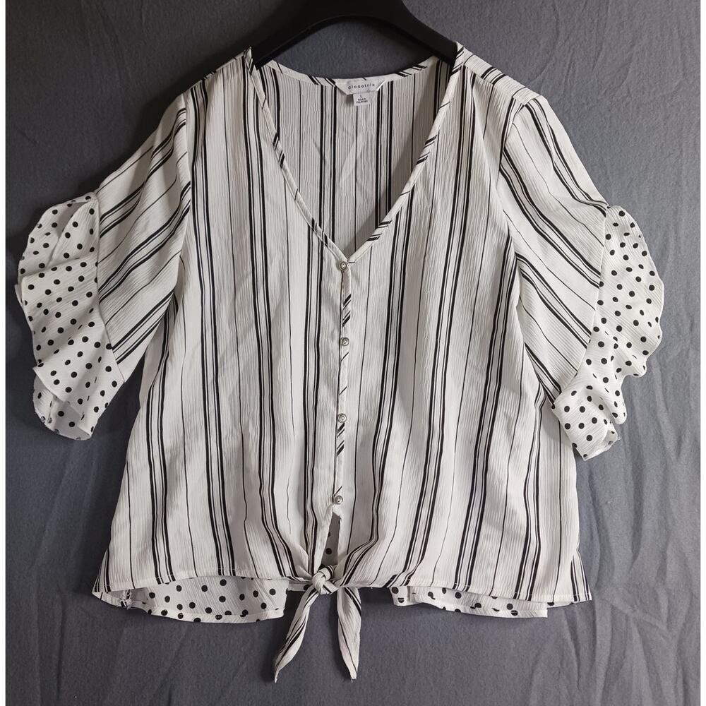Closetrix Striped and Polka Dot Blouse Size Large